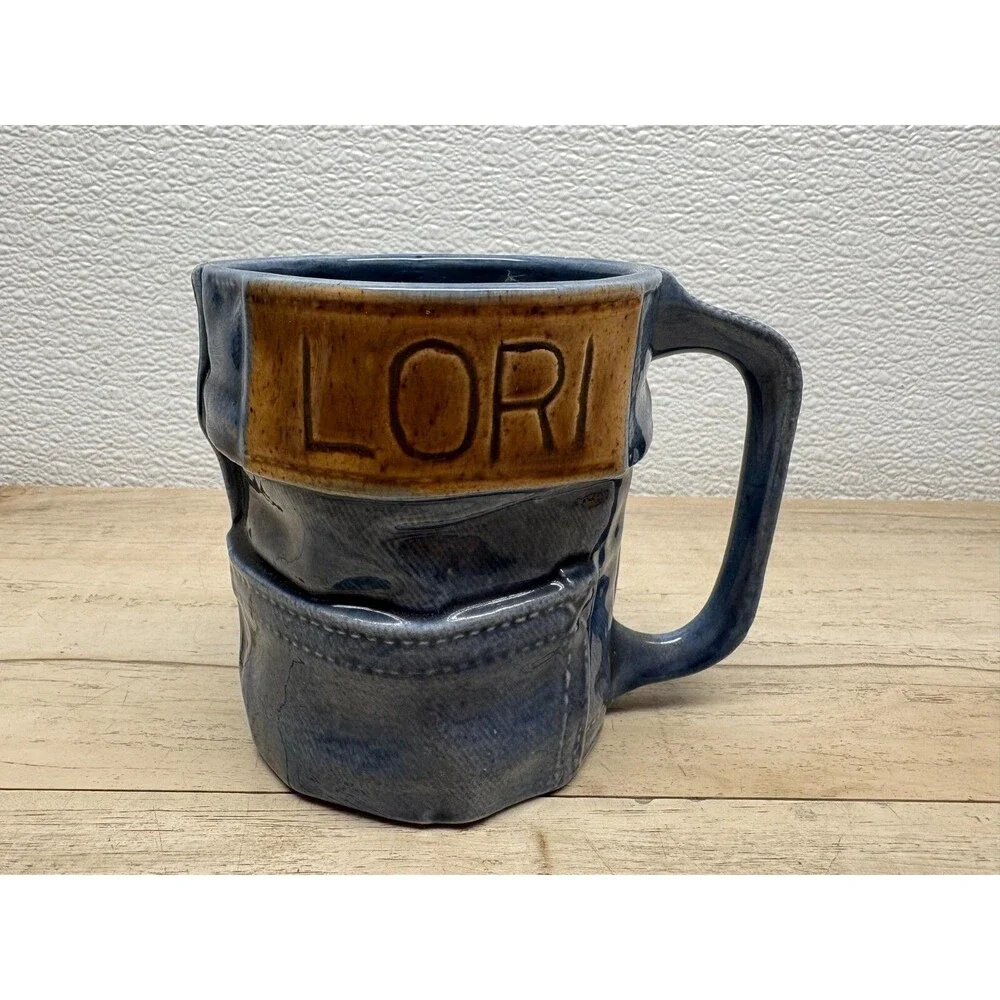 Vtg Blue Denim Jeans Style Lori Ceramic Tea Coffee Mug